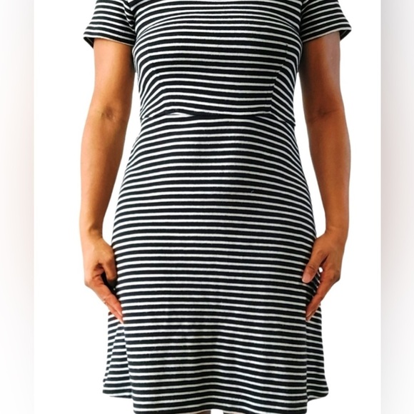 Madewell Black and White Gallerist Fit & Flare Striped Knitted Sweater Dress M - Picture 4 of 12